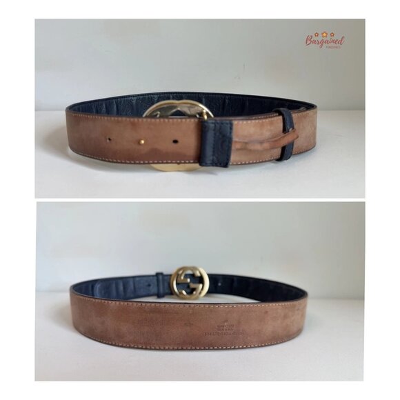 Authentic Gucci Black Guccissima Leather Gold Interlocking G Buckle Belt 85/34 - Picture 6 of 13